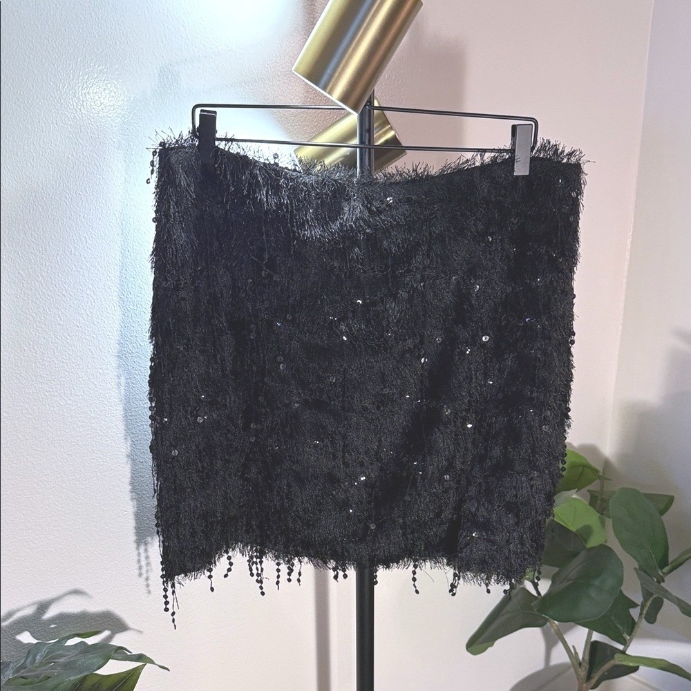 H&M plus size mini skirt special occasion sparkly tendril black sequin Zipper xl